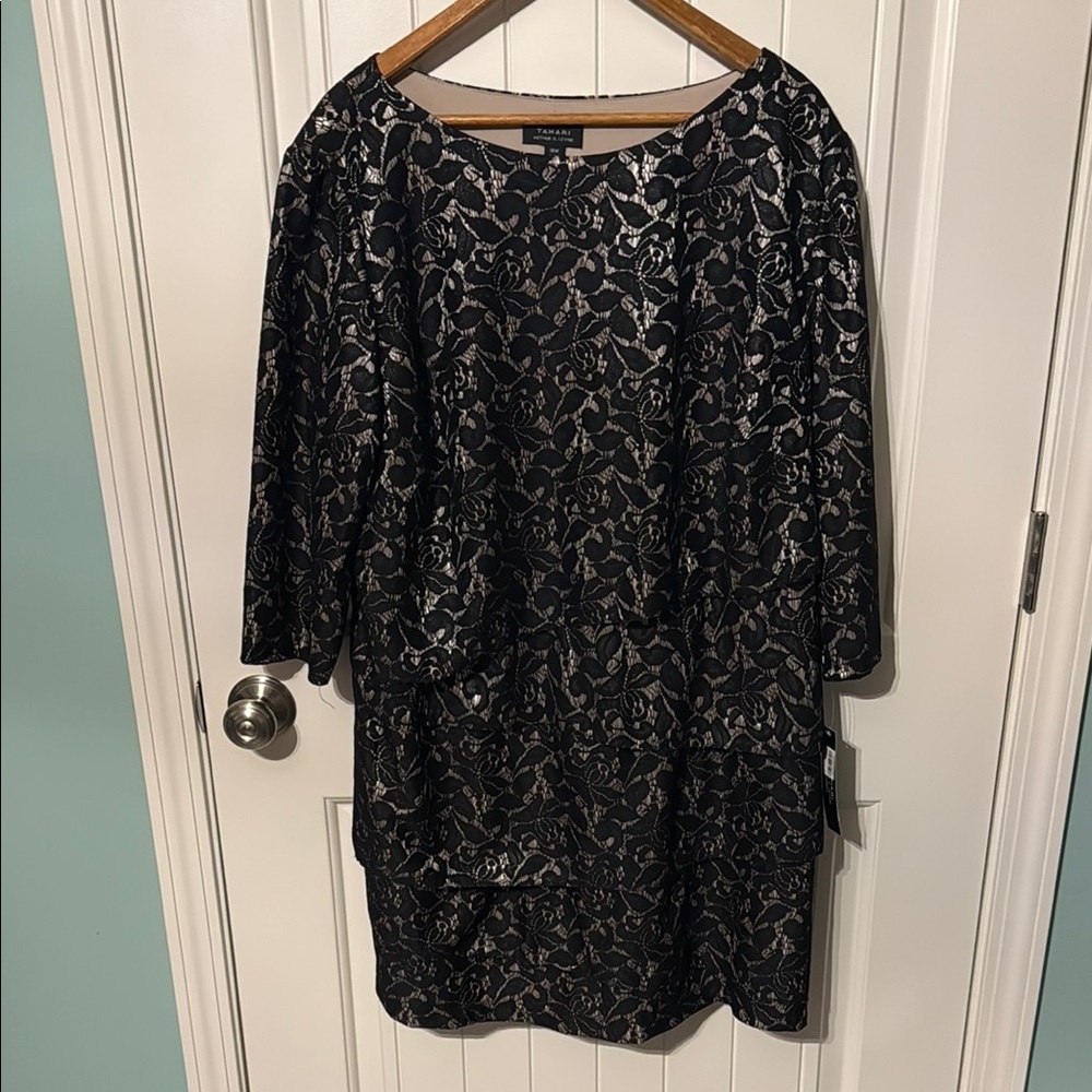 Tahari Elegant Black and Silver Dress 18W